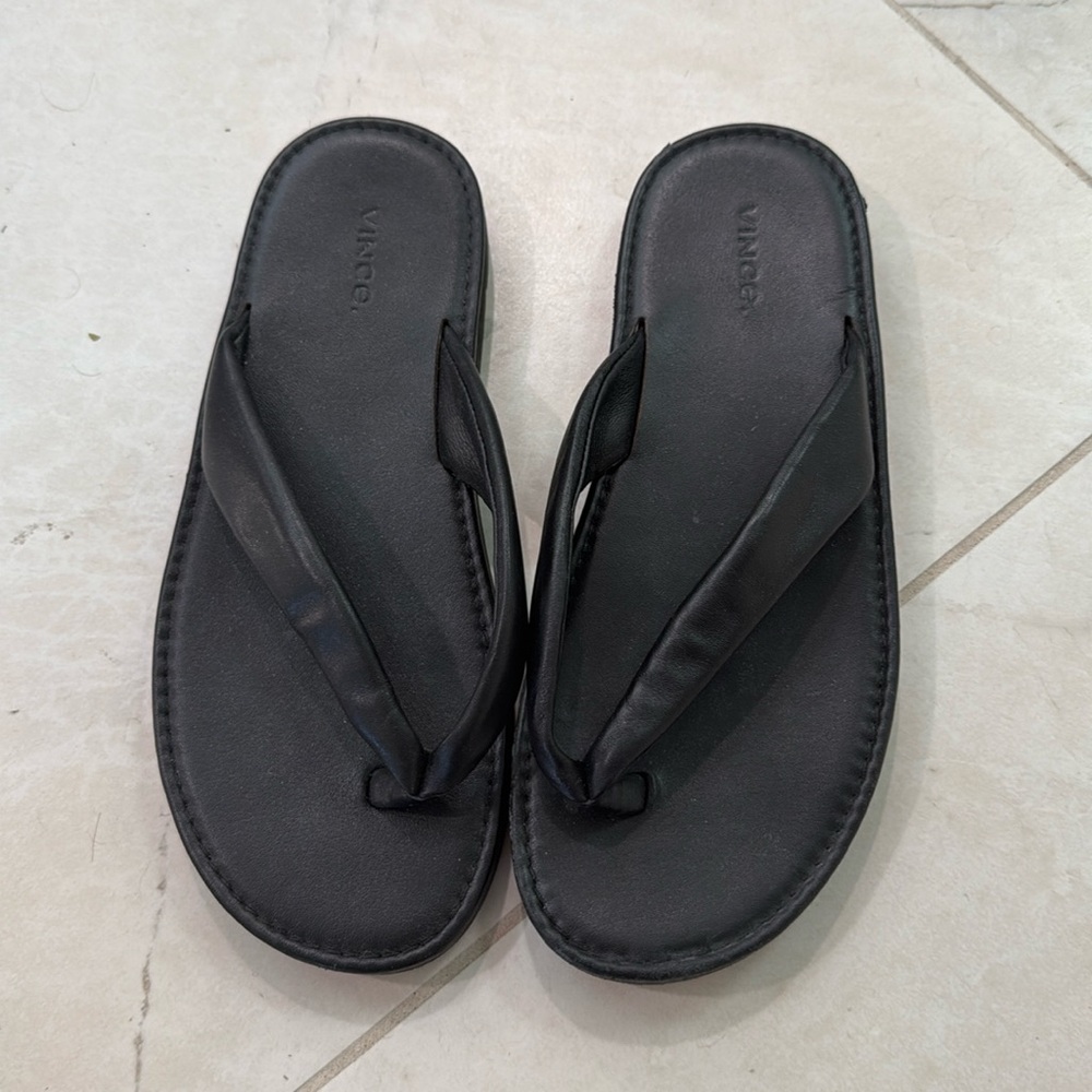 Vince Leather Flip Flop Sandal Black
